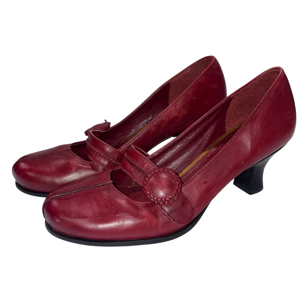 Leather Mary Jane Kitten Heel Pumps Red Womens 7.5 Gianni Bini